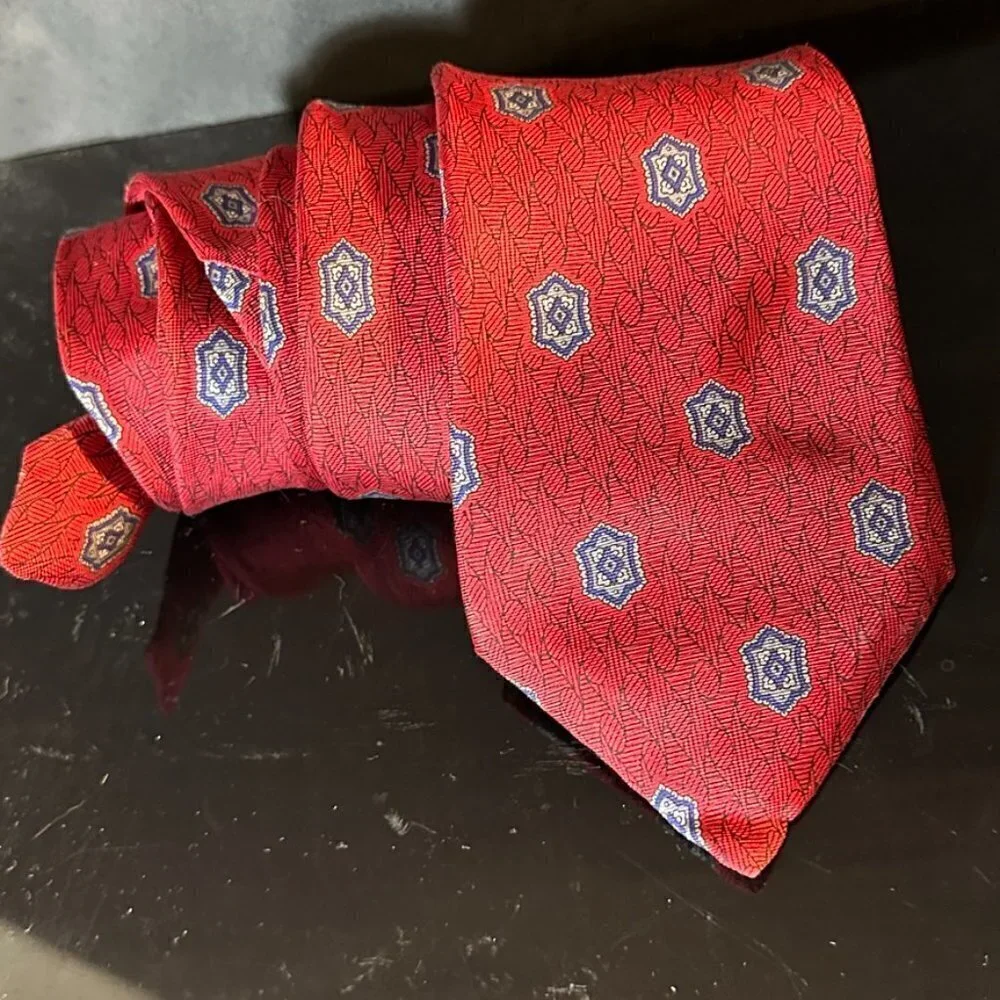 Christian Dior Red Silk Tie Deep Modern Neckwear  Mid Century Modernist Diamonds